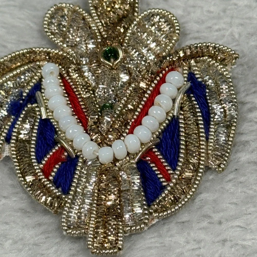 Bullion Crest Patches Unisex Gold Red Blue Metallic Winged Crown 2pc